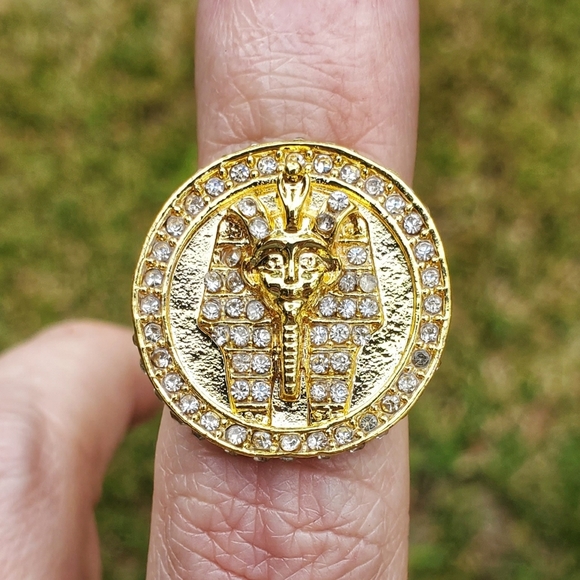 Pharoah's Face Gold Diamond Midi Ring Size 5 - Picture 3 of 10